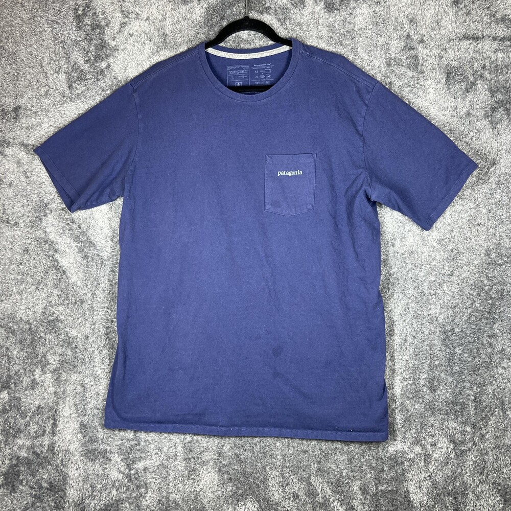 Patagonia Shirt Mens L Blue Graphic Tee Pocket Tagless Crew Neck Jersey